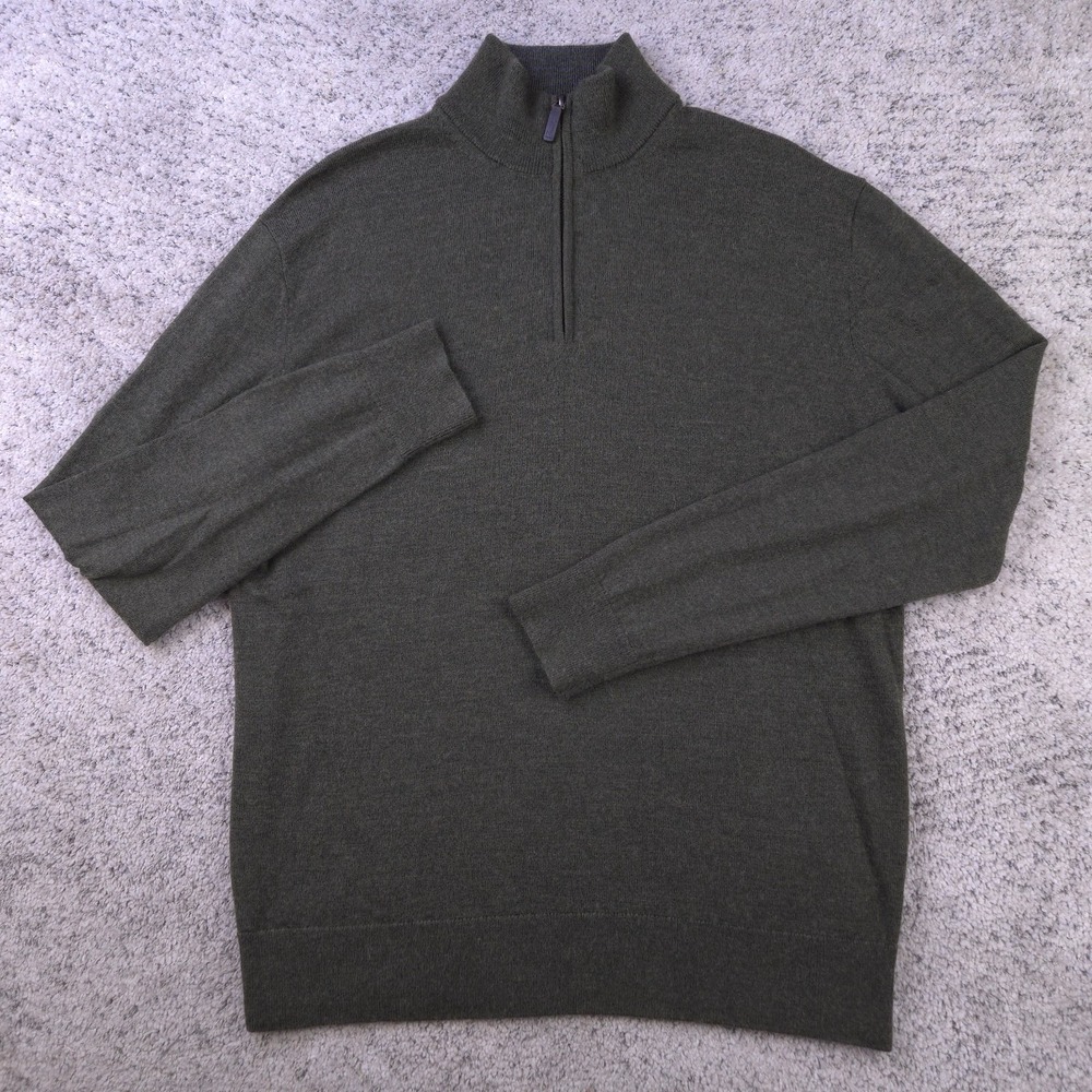 Untuckit Sweater Mens Large Quarter Zip Merino Wool Pullover Mock Neck Olive